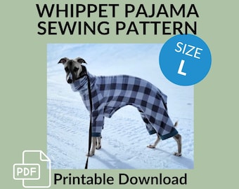 Whippet pyjama naaipatroon PDF downloaden | Maat L | Hondenkledingpatroon, middelgrote hond, digitale download, hondenonesie, postoperatie