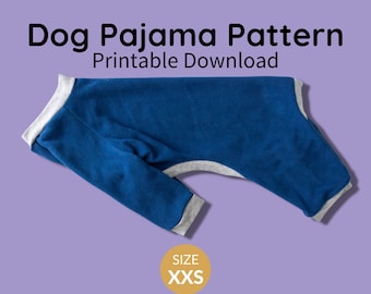 Hondenpyjama naaipatroon PDF downloaden | Maat XXS | Kleine hondenkleding patroon, Chihuahua, Xolo, digitale download, rompertje, postoperatie