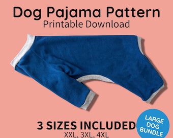 Hondenpyjama naaipatroon PDF downloaden | 3-pack grote hond | Grote hondenras kleding patroon, grote hond, Greyhound, Pitbull, Onesie, chirurgie