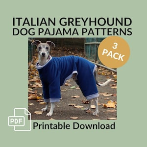 Italian Greyhound Dog Pajamas Sewing Pattern PDF Download | 3 Pack | Dog clothing pattern, PJ pattern, dog onesie pattern, sweater