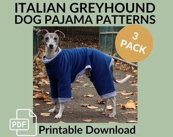 Italiaanse windhond hond pyjama naaipatroon PDF downloaden | 3-pack | Hondenkledingpatroon, PJ-patroon, hondenonesiepatroon, trui