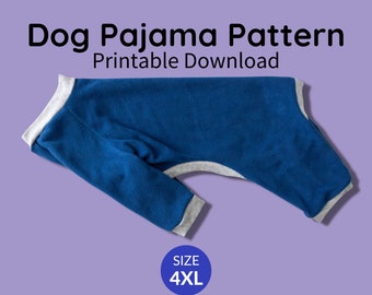Dog Pajamas Sewing Pattern PDF Download | Size 4XL | Large Dog Breed Clothing Pattern, Big Dog, Greyhound, Great Dane, Pitbull, Dog Onesie