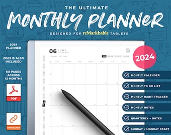 2024 + 2025 Monthly Planner for reMarkable Tablets | reMarkable 2 Templates