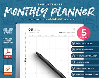 2024 to 2029. 5 Years Monthly Planner for reMarkable Tablets | reMarkable 2 Templates