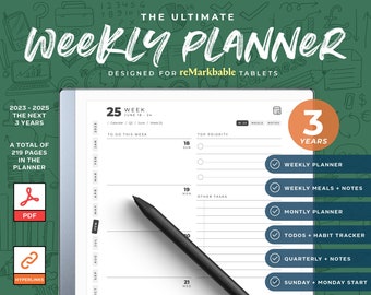 reMarkable 2 Weekly Planner 2025 to 2027 | 2024 Free included | reMarkable 2 Templates