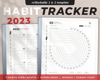 Suivi des habitudes 2024 pour reMarkable | 2025 inclus gratuitement | ReMarkable 2 modèles | Suivi mensuel | Agenda reMarkable 2 | Suivi de buts