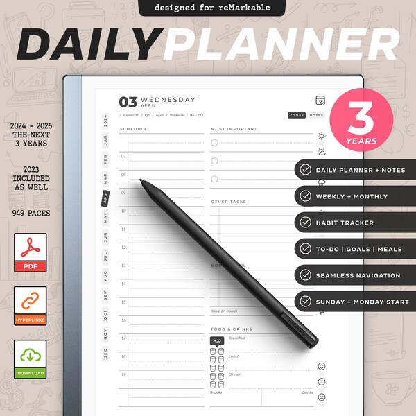 Remarkable 2 Weekly Planner 2025 to 2027 2024 Free Etsy