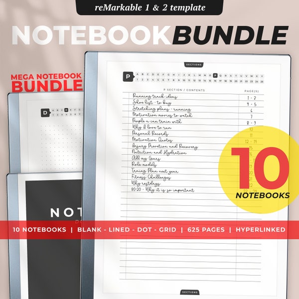 Mega Notebook Package | 10 Varieties | 2 Lined, 4 Grid, 3 Dotted, and 1 Blank Notebook | reMarkable 2 Templates | 652 pages | Hyperlinked