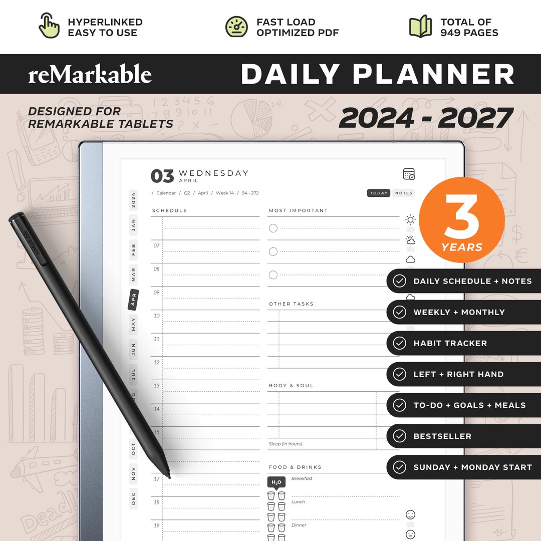 Remarkable Daily Planner 2025 to 2027 2024 Added for Free Besteseller