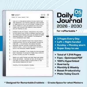 Per il diario giornaliero Remarkable 2 / 5 anni / dal 2026 al 2030 + 2025 gratuito. Per i modelli di reMarkable 2. Diario digitale, note giornaliere