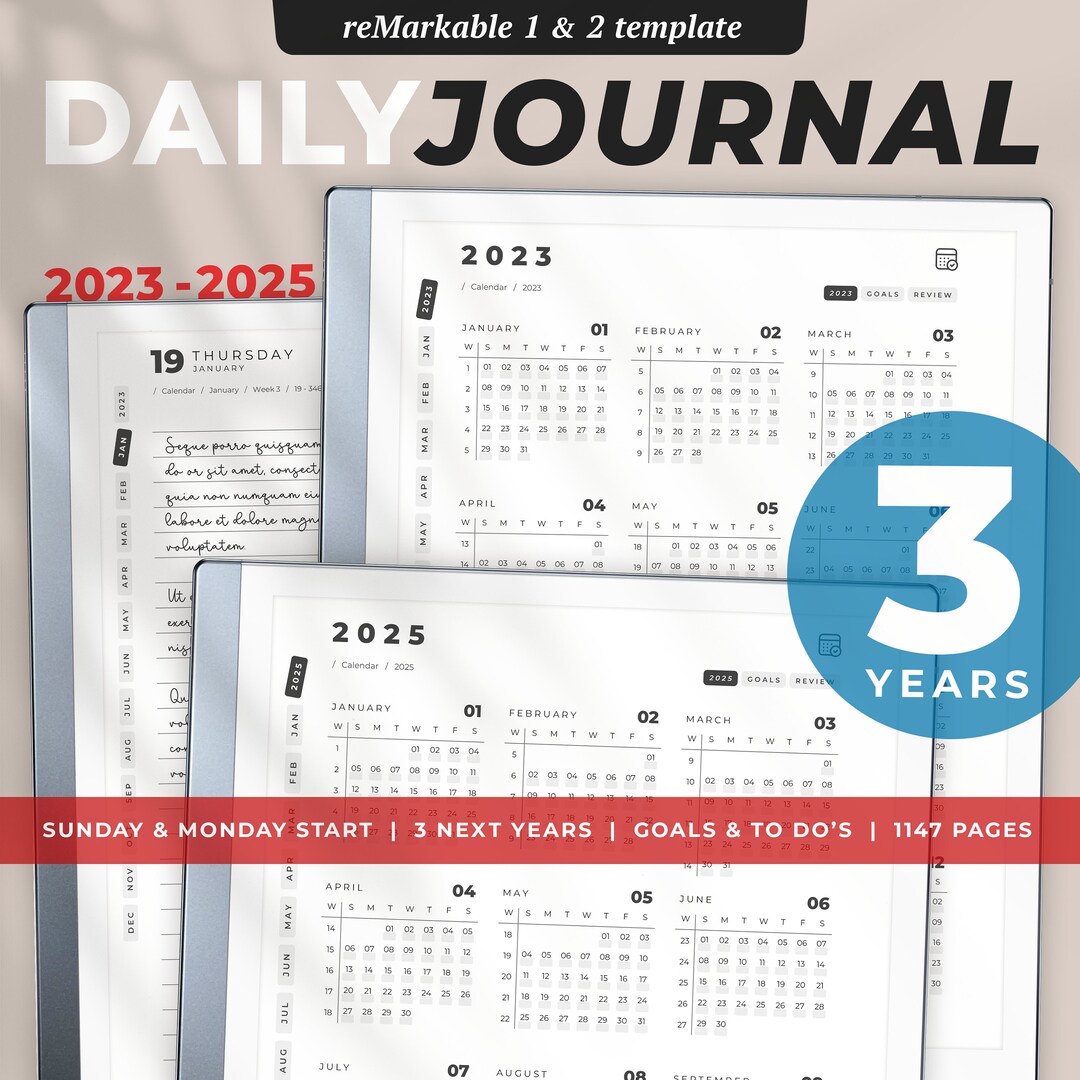 Remarkable 2 Templates Ultimate Daily Journal 2023 2025 Etsy