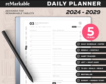 reMarkable 2 Daily Planner 2025 to 2029 | 2024 Free | reMarkable 2 Templates | 949 Pages | 5 years