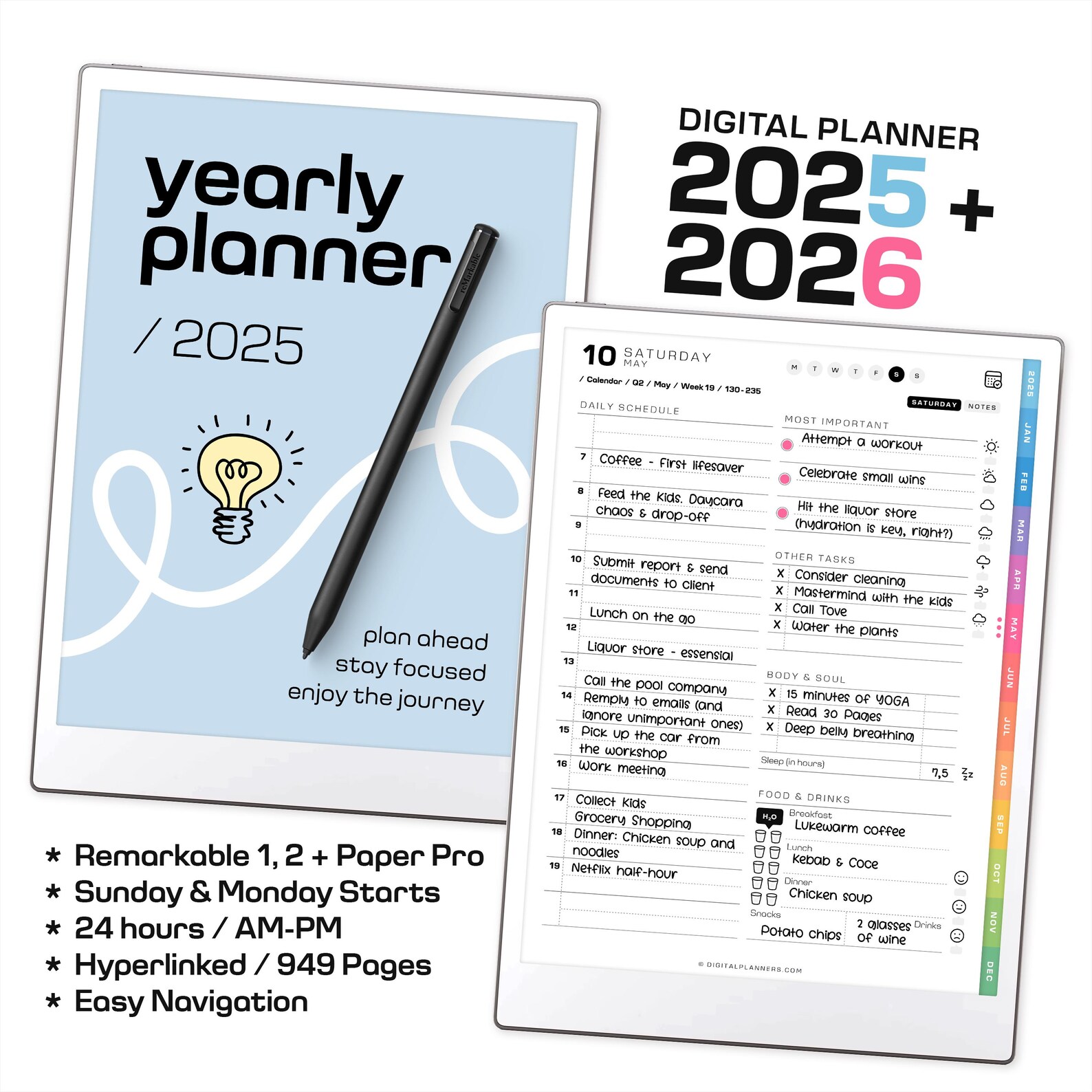 2025-2026 Yearly Planner for Remarkable Paper Pro (PDF) - Etsy