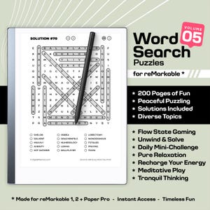 Looking for a relaxing escape? Word Search puzzles on your reMarkable 1, 2 and Paper Pro. Vol 05 – Your Puzzle Adventure!