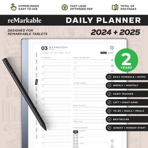 The 2025 reMarkable Daily Planner | 2024 Added for Free | reMarkable 2 Templates | Daily, Weekly, Monthly, Quarterly, Yearly | Bestseller