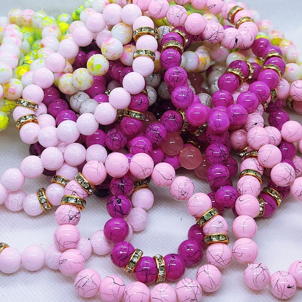 Pink Beaded bracelet, variety beaded bracelet gift for her