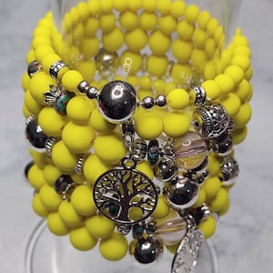 Stackable Yellow Bead Charms Bracelet, Set OF 4 Women  Beaded Bracelet