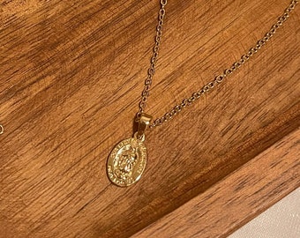 14k Gold Plated Our Lady of Guadalupe Oval Necklace, Religious Pendant