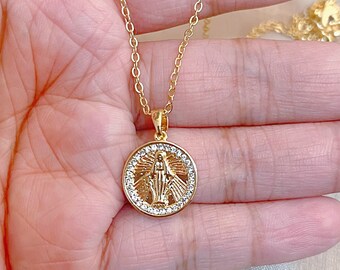 14k Gold Plated Our Lady of Guadalupe Oval Necklace, Religious Pendant ...