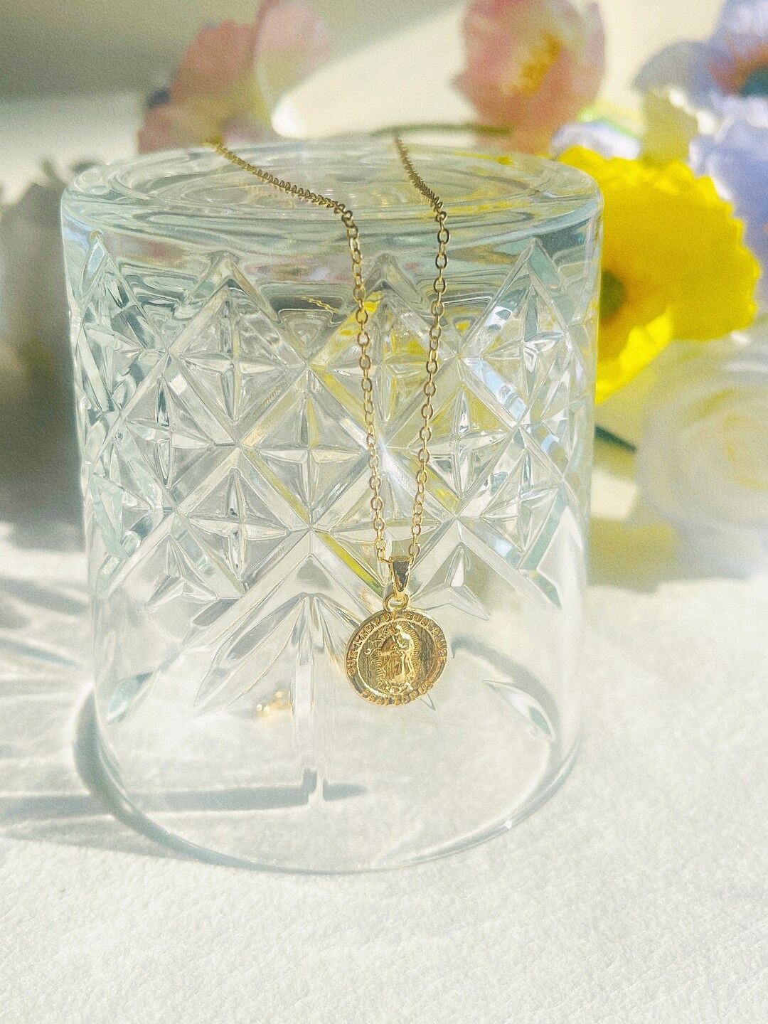 Our Lady of Guadalupe Necklace, 14k Gold Plated Virgin Mary Charm ...