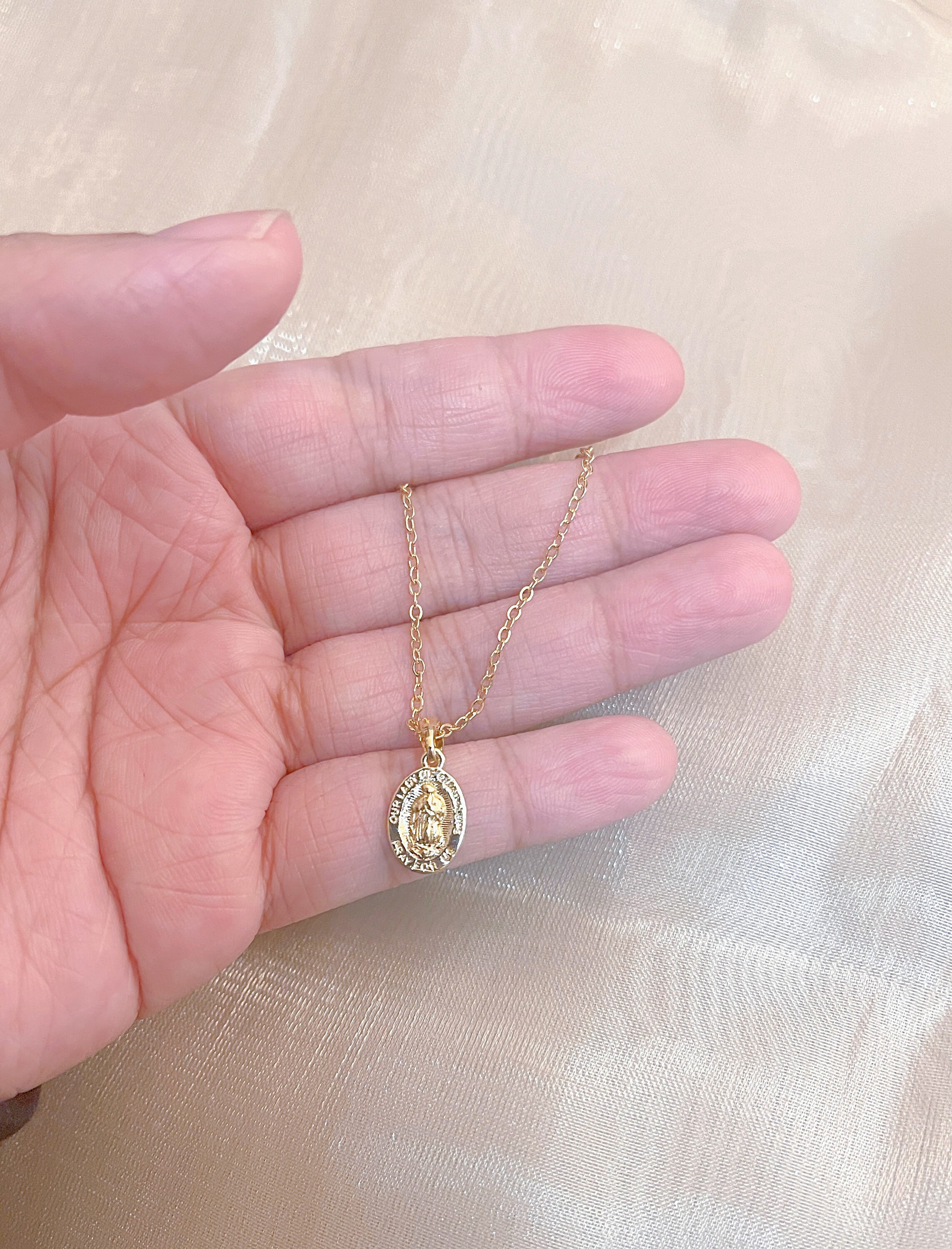 14k Gold Plated Our Lady of Guadalupe Oval Necklace, Religious Pendant ...