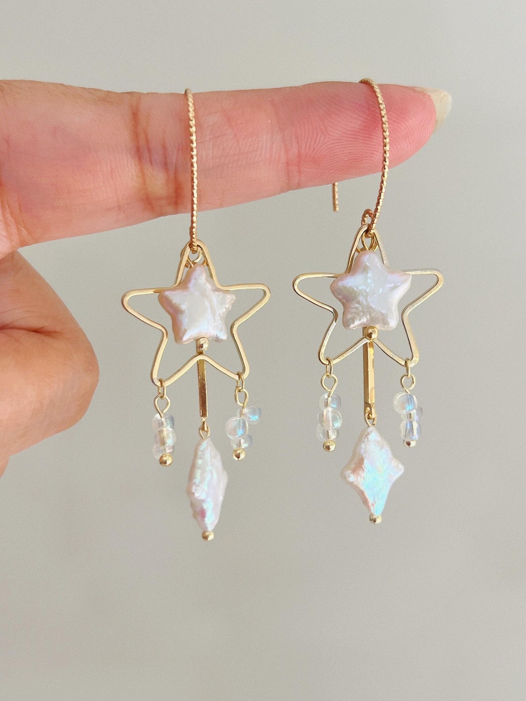 Pearl Earrings/Unique Design Earrings/Star Pearl earrings/Dainty earrings/Gift for her/Star Palace earrings/Baroque Pearl earrings
