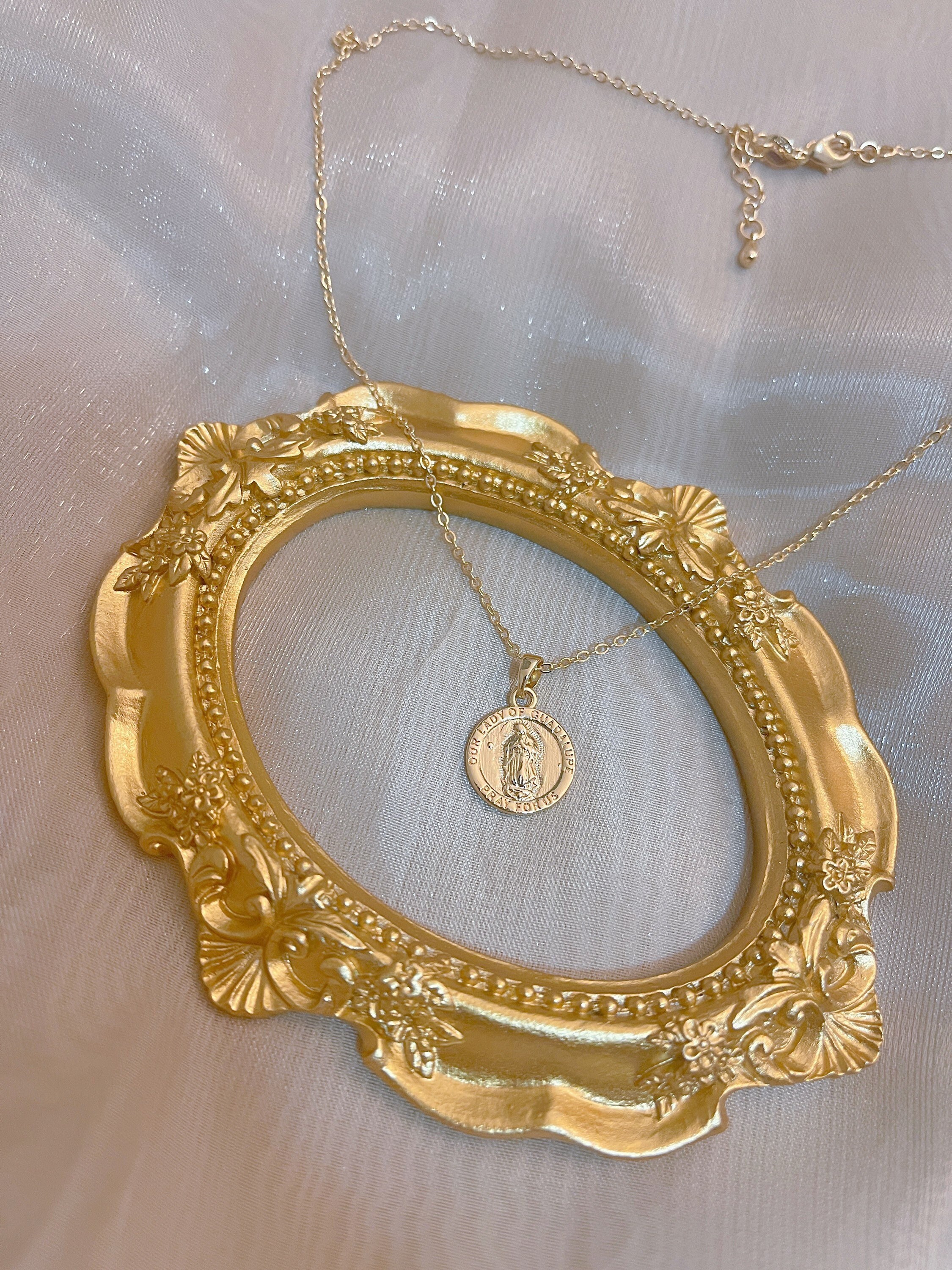 Our Lady of Guadalupe Necklace, 14k Gold Plated Virgin Mary Charm ...
