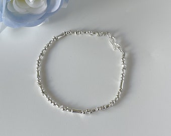 Thin Sterling silver bracelet -  2mm beaded sterling silver Bracelet | Minimalist  Bracelet | Silver Bracelet |Stackable bracelet