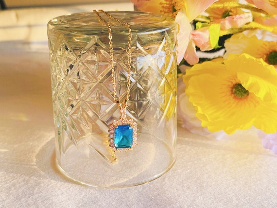 Blue Ocean Necklace Blue Zircon Necklace| |14k Gold Plated