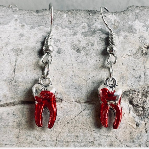 Quirky Blood Tooth Earrings funky Earrings Quirky Creepy Earrings