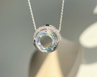 Silver Sparkly Swarovski Crystal Necklace/Swarovski Necklace/Sterling silver Necklace/Stackable Necklace / Dainty Necklace /Crystal Necklace