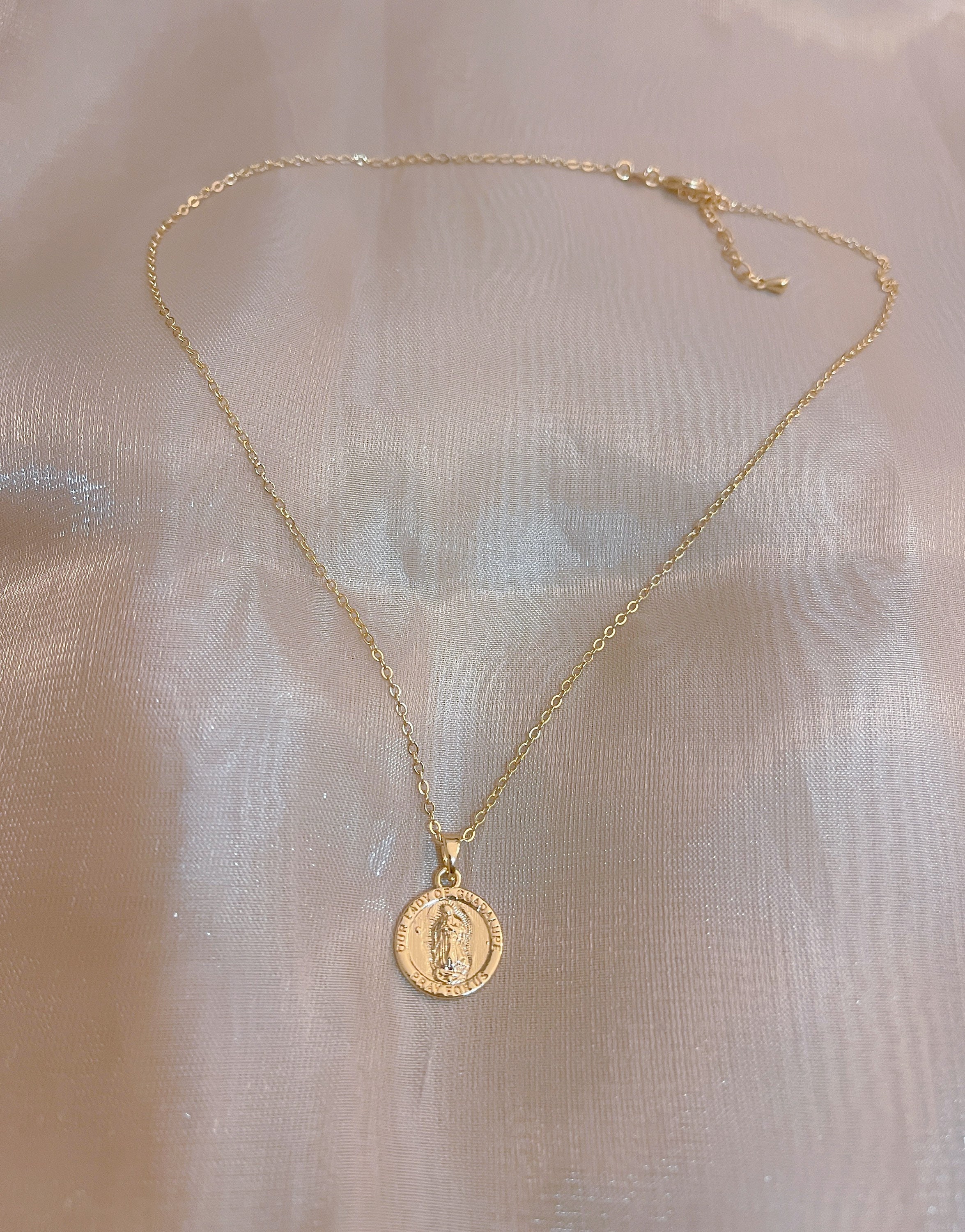 Our Lady of Guadalupe Necklace, 14k Gold Plated Virgin Mary Charm ...