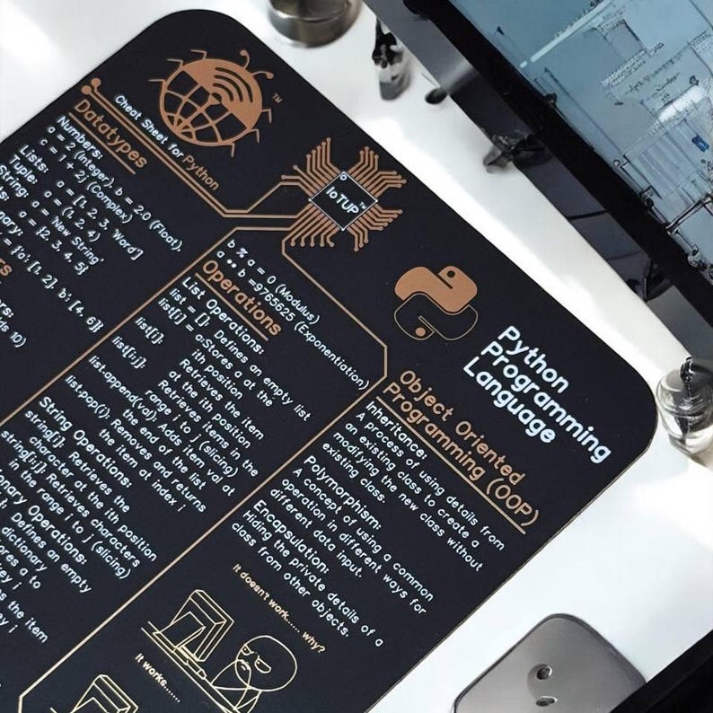 Python Programming Coaster, Cheat Sheet Coaster, Tech Coaster