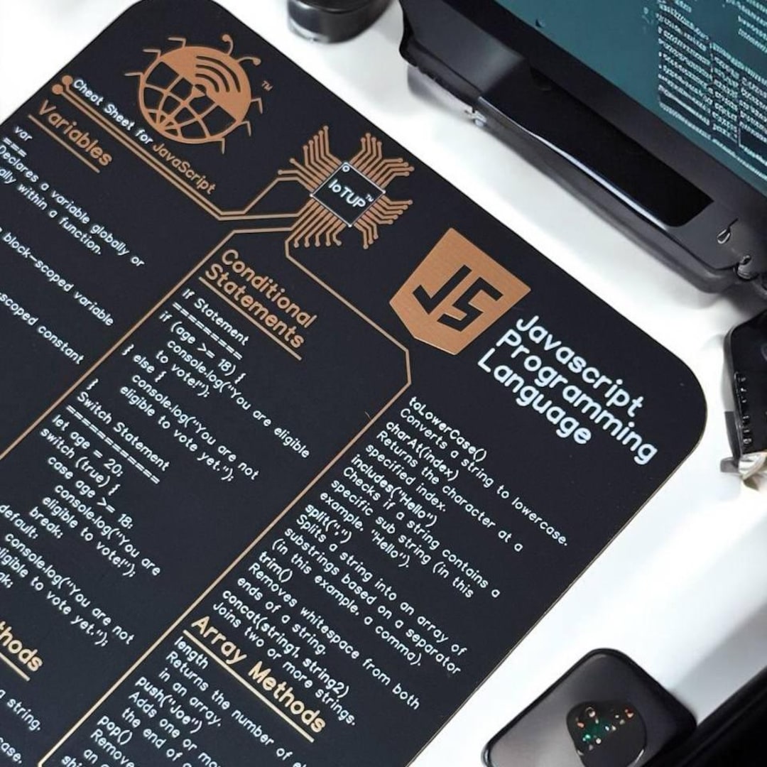 Javascript Tech Cheat Sheet Coaster, Javascript Programming Language ...