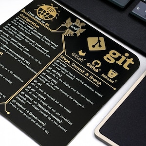 Git Cheat Sheet, accessoires de bureau, sous-bock, programmeur's Git Commands sous-bock décoratif en stratifié plaqué or