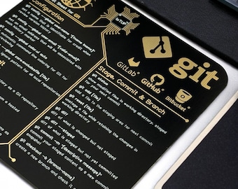 Git Commands Coaster Programmer's Desk Accessory, Gold-Plated Coding Cheat Sheet, Tech Office Decor, Gift for Software Developers
