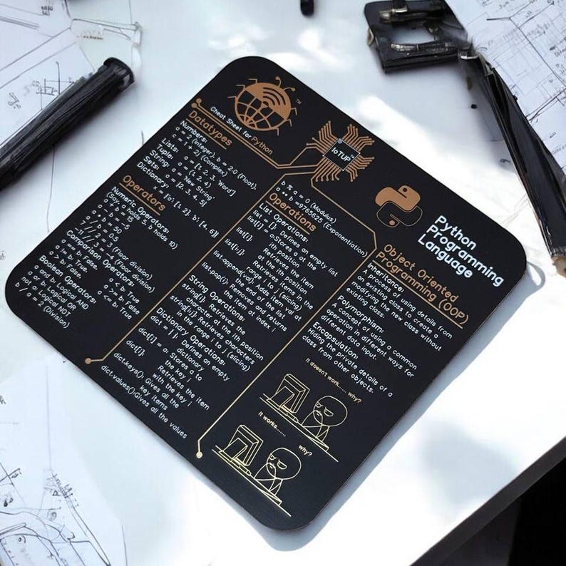 Python Programming Coaster, Cheat Sheet Coaster, Tech Coaster