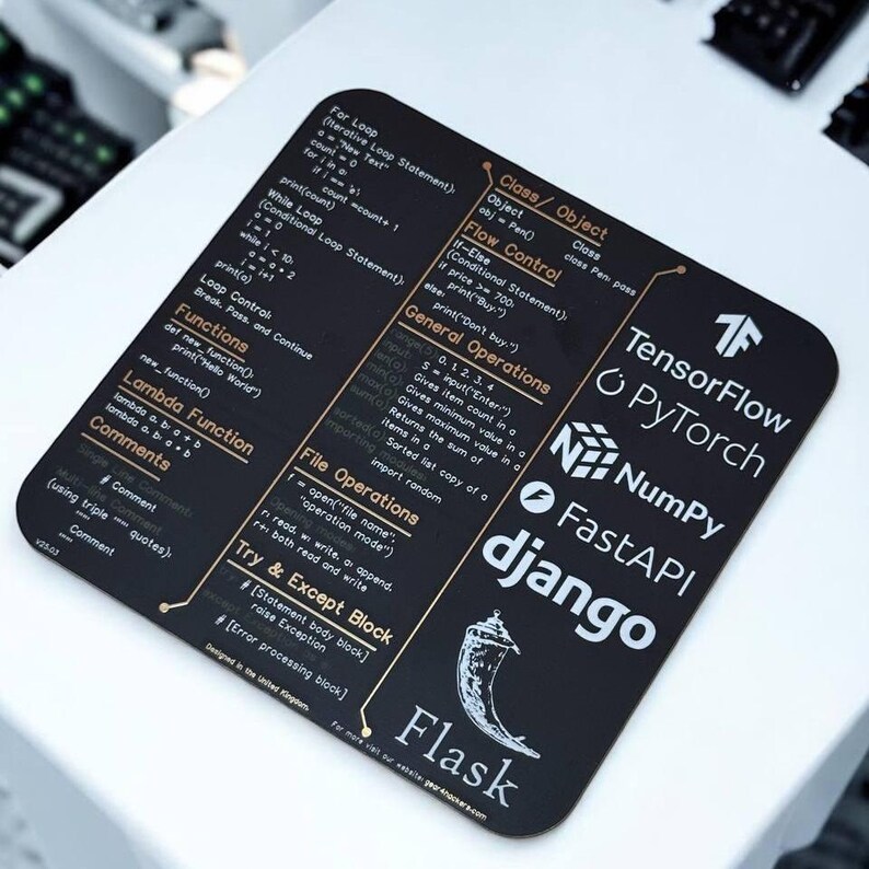 Python Programming Coaster, Cheat Sheet Coaster, Tech Coaster