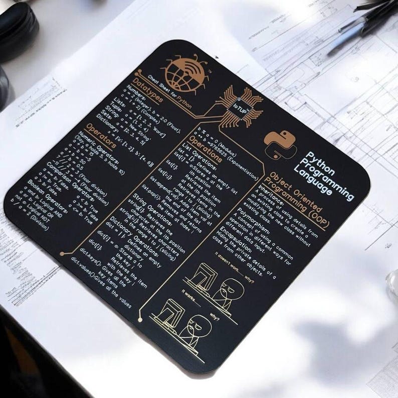 Python Programming Coaster, Cheat Sheet Coaster, Tech Coaster