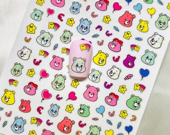 Care Bears Nail Art Stickers: Rainbow, Hearts, Stars Nail Decals