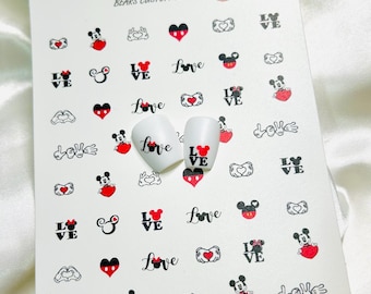 True Love Valentine Mouse - Decalcomania per nail art realizzata a mano con effetto acqua