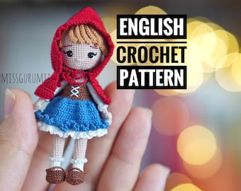 English pattern, little red riding hood, miniature toy pattern, crochet pattern