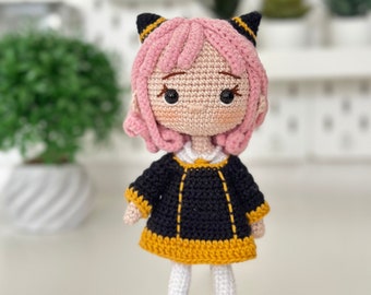 Ready-made Amigurumi Anya Forger doll, handmade gift, art doll, inspired Anya Forger, 18 cm tall