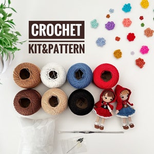 Crochet kit for little red riding hood, miniature doll kit, diy, make miniature toy