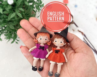 English Pattern, little witch mimi, miniature doll pattern, pdf pattern, micro toy pattern