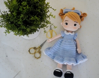 Amigurumi Doll, Ready made toy, art toy, girl room decor, 25 cm height, handmade gift
