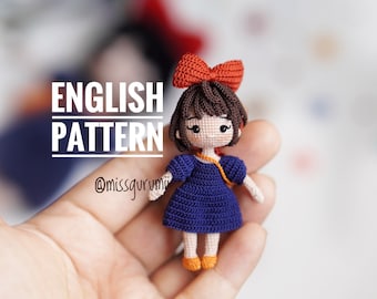 Kiki English Pattern, Kiki’s Delivery service, Kiki pattern, Kiki doll, Miniature doll pattern, Pdf pattern, Miniature crochet