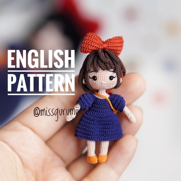 Kiki English Pattern, Kiki’s Delivery service, Kiki pattern, Kiki doll, Miniature doll pattern, Pdf pattern, Miniature crochet