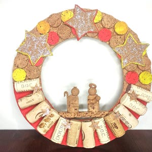 Guirlande natale Redonda em Cortiça para Porta com Presépio | Natation | Décoration de Natal | Inverno | Presépio de Natal |