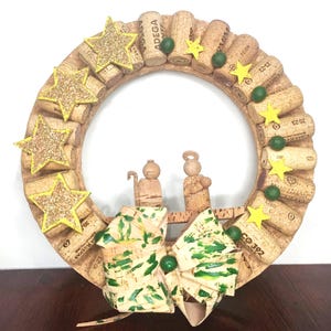 Guirlande natale Redonda em Cortiça para Porta com Presépio | Natation | Décoration de Natal | Inverno | Presépio de Natal |
